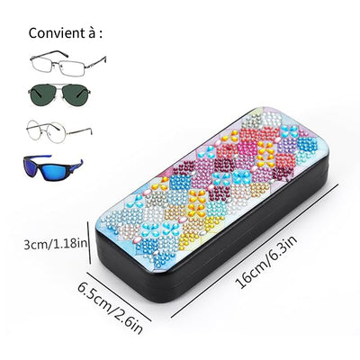 Étui de Rangement pour Lunettes en Cuir Treillis de Losange Coloré Broderie Diamant