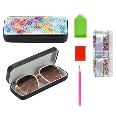 Étui de Rangement pour Lunettes en Cuir Treillis de Losange Coloré Broderie Diamant