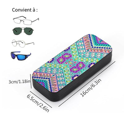 Étui de Rangement pour Lunettes en Cuir à Motif Géométrique Vert Broderie Diamant