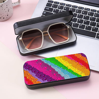 Étui de Rangement pour Lunettes en Cuir à Motif Arc-en-Ciel Broderie Diamant