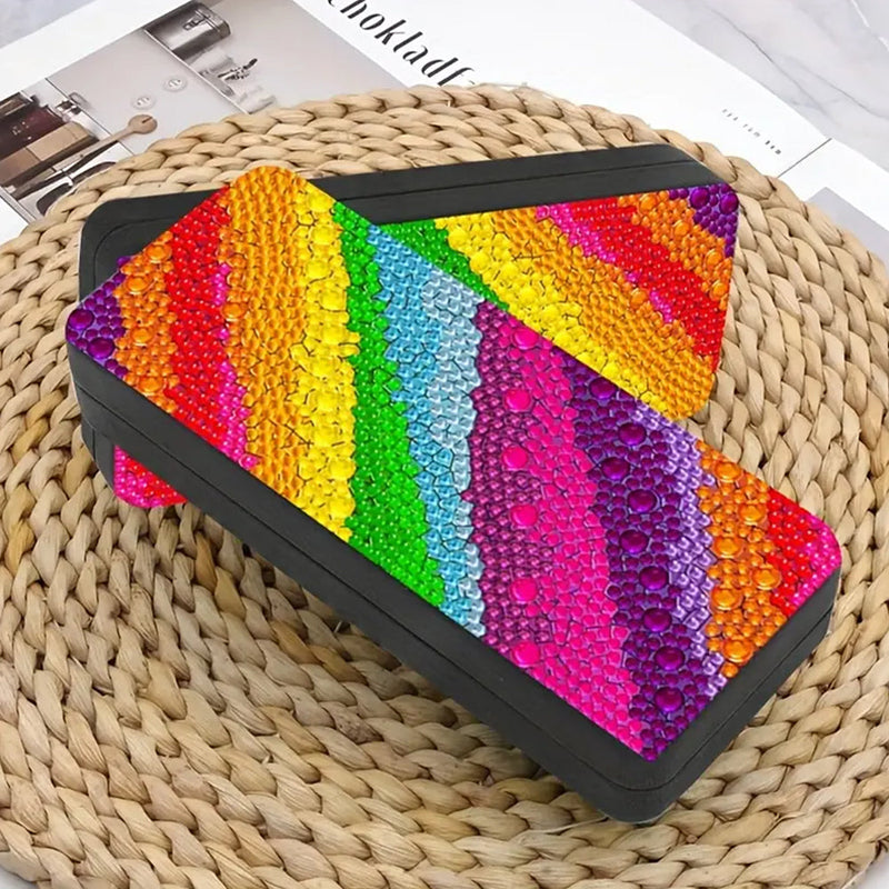 Étui de Rangement pour Lunettes en Cuir à Motif Arc-en-Ciel Broderie Diamant