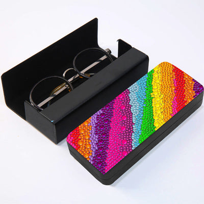 Étui de Rangement pour Lunettes en Cuir à Motif Arc-en-Ciel Broderie Diamant