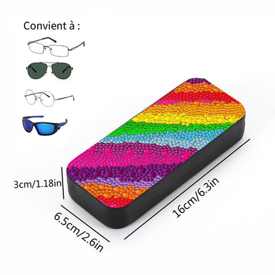 Étui de Rangement pour Lunettes en Cuir à Motif Arc-en-Ciel Broderie Diamant