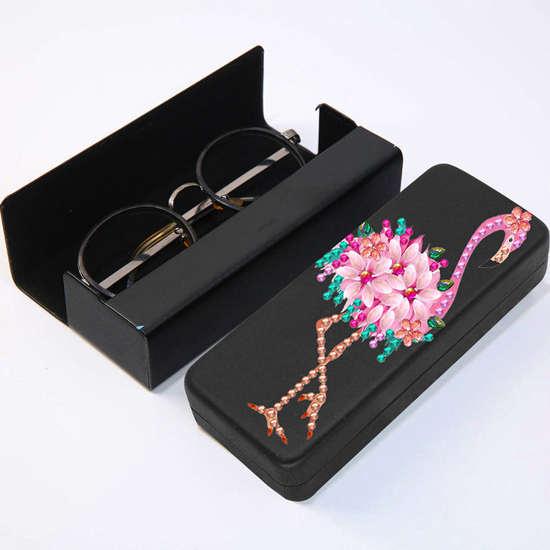 Étui de Rangement pour Lunettes en Cuir Flamingo Rose Broderie Diamant