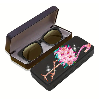 Étui de Rangement pour Lunettes en Cuir Flamingo Rose Broderie Diamant