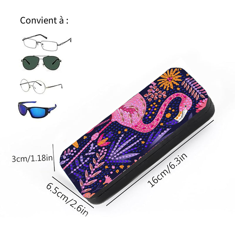 Étui de Rangement pour Lunettes en Cuir Flamingo Romantique Rose Broderie Diamant