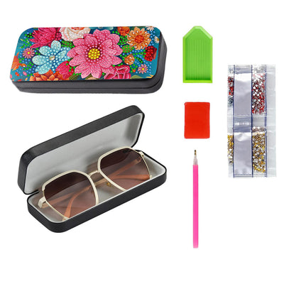 Étui de Rangement pour Lunettes en Cuir Fleurs Multicolores Broderie Diamant