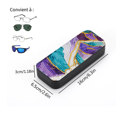 Étui de Rangement pour Lunettes en Cuir à Motif Violet et Vert Broderie Diamant