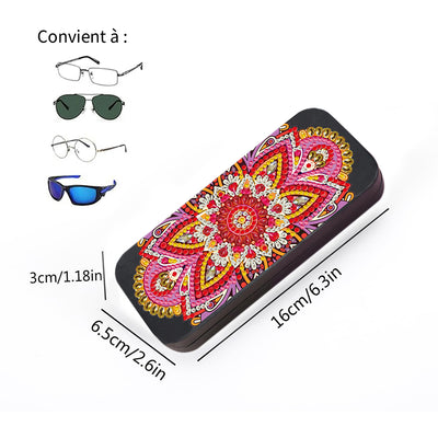 Étui de Rangement pour Lunettes en Cuir Mandala Rouge Broderie Diamant