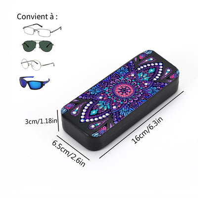 Étui de Rangement pour Lunettes en Cuir Mandala Violet Broderie Diamant