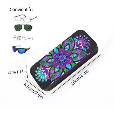 Étui de Rangement pour Lunettes en Cuir Mandala Fleur Violette Broderie Diamant