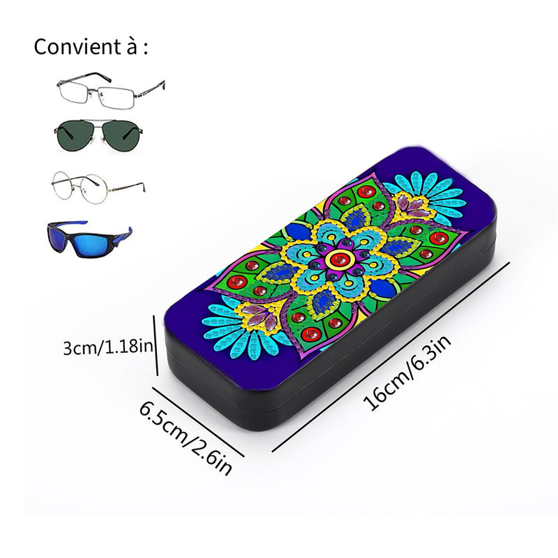 Étui de Rangement pour Lunettes en Cuir Mandala Fleur Verte Broderie Diamant