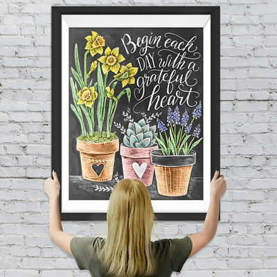 Tableau Noir et Fleurs Broderie Diamant