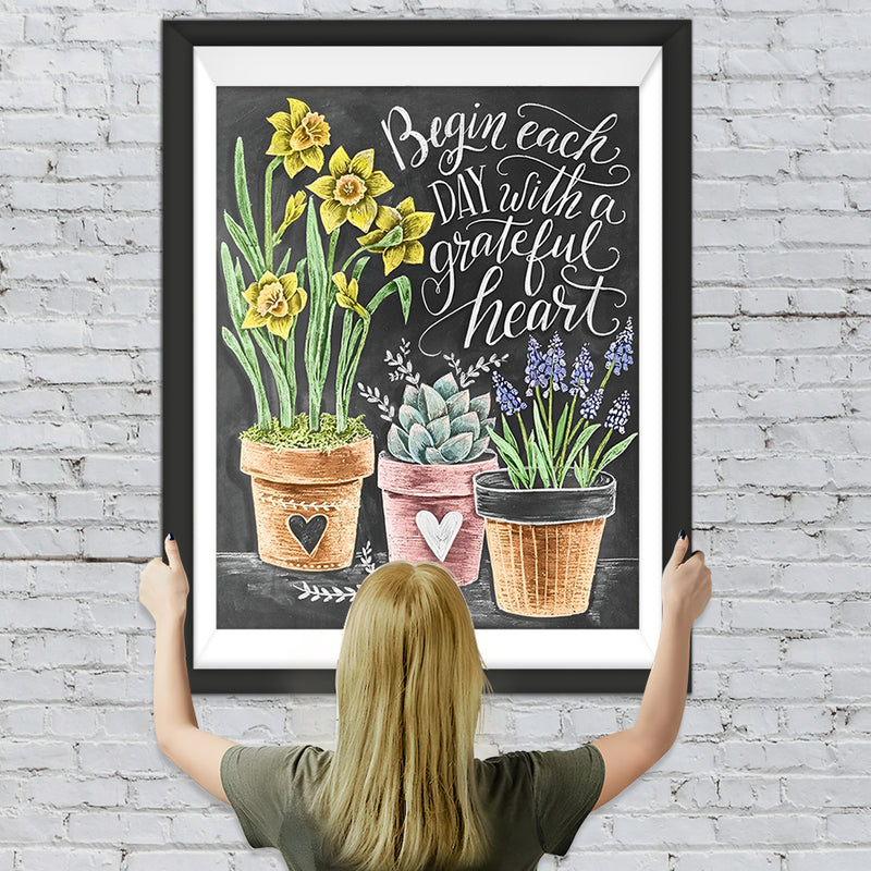 Tableau Noir et Fleurs Broderie Diamant
