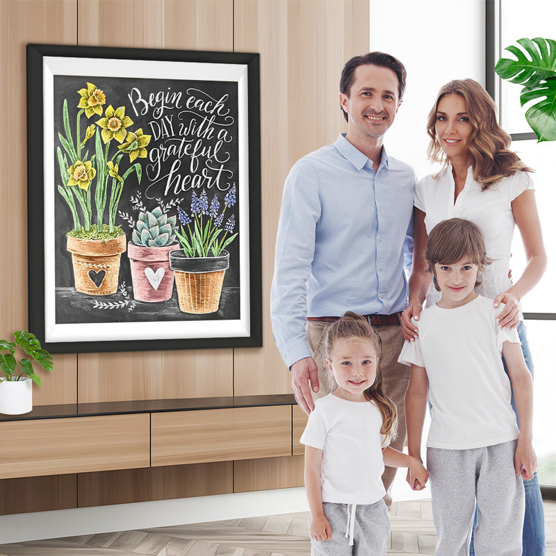 Tableau Noir et Fleurs Broderie Diamant