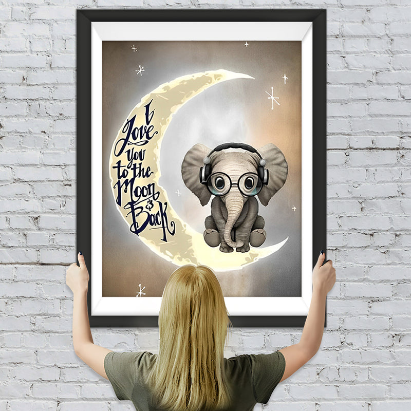 Petit Éléphant Mignon Assis sur la Lune Broderie Diamant