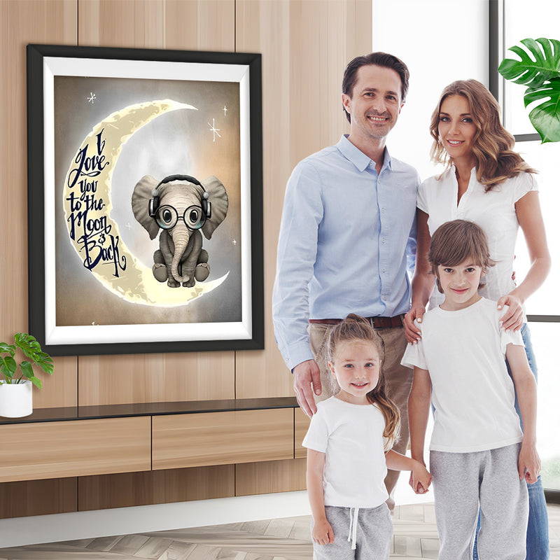 Petit Éléphant Mignon Assis sur la Lune Broderie Diamant