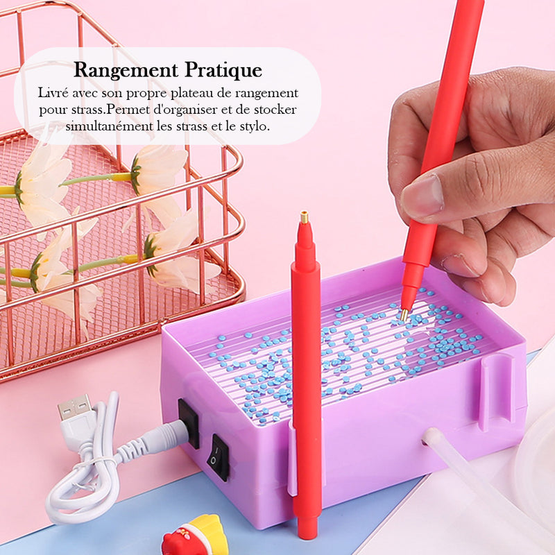 🔥Nouveau🔥Broderie Diamant : Stylo Électrique à Aspiration avec Plateau de Rangement