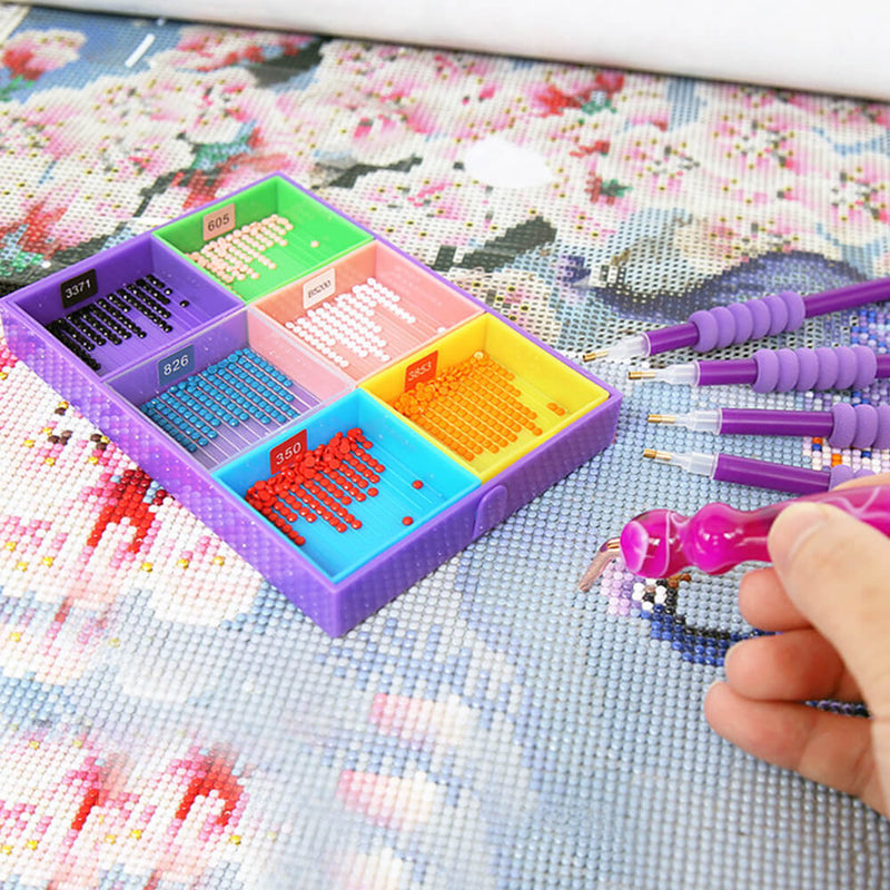 🔥Nouveau🔥Plateau Multifonctionnel à 6 Compartiments pour Strass avec Stylo