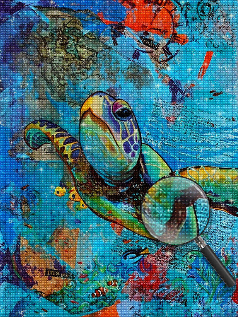 Tortue et la Mer Colorée Broderie Diamant