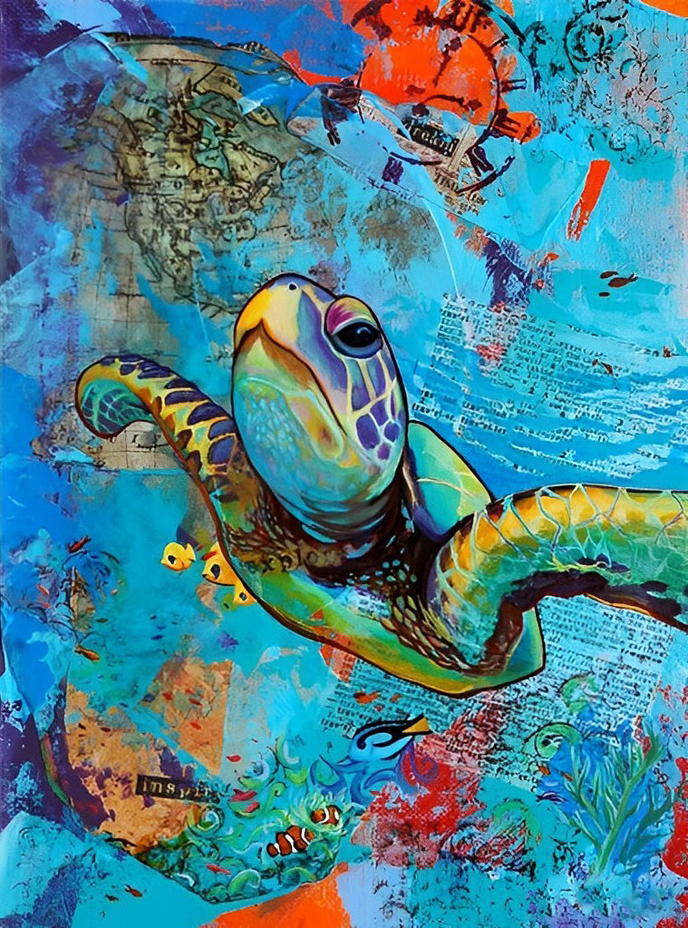 Tortue et la Mer Colorée Broderie Diamant