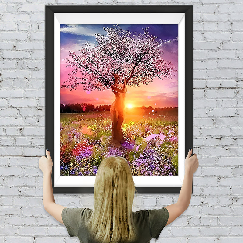 Femme et Arbre Plante Broderie Diamant