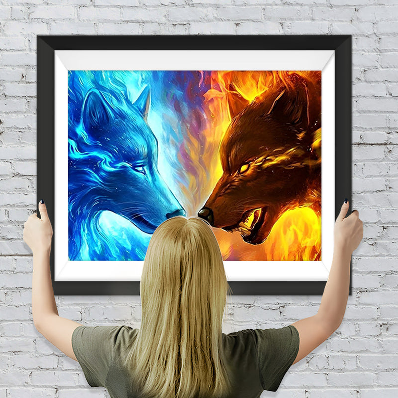 Loup de Glace et Loup de Feu Broderie Diamant