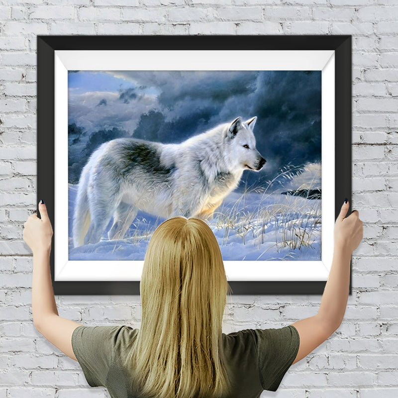 Loup Blanc et Noir dans la Neige Broderie Diamant