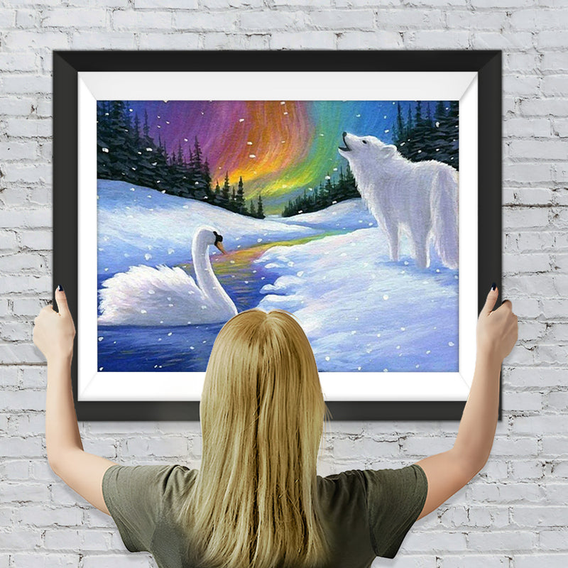 Loup Hurlant et Cygne Broderie Diamant