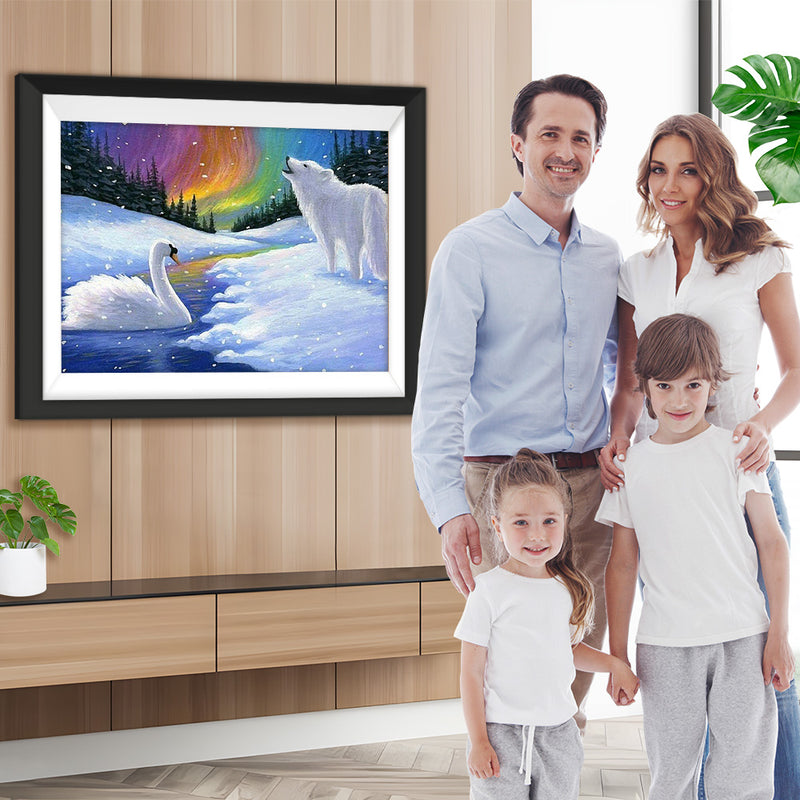 Loup Hurlant et Cygne Broderie Diamant