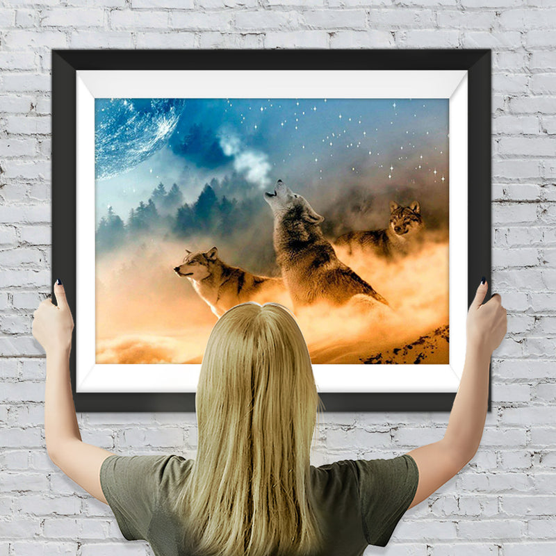 Loups Hurlants et Nuages Magnifiques Broderie Diamant
