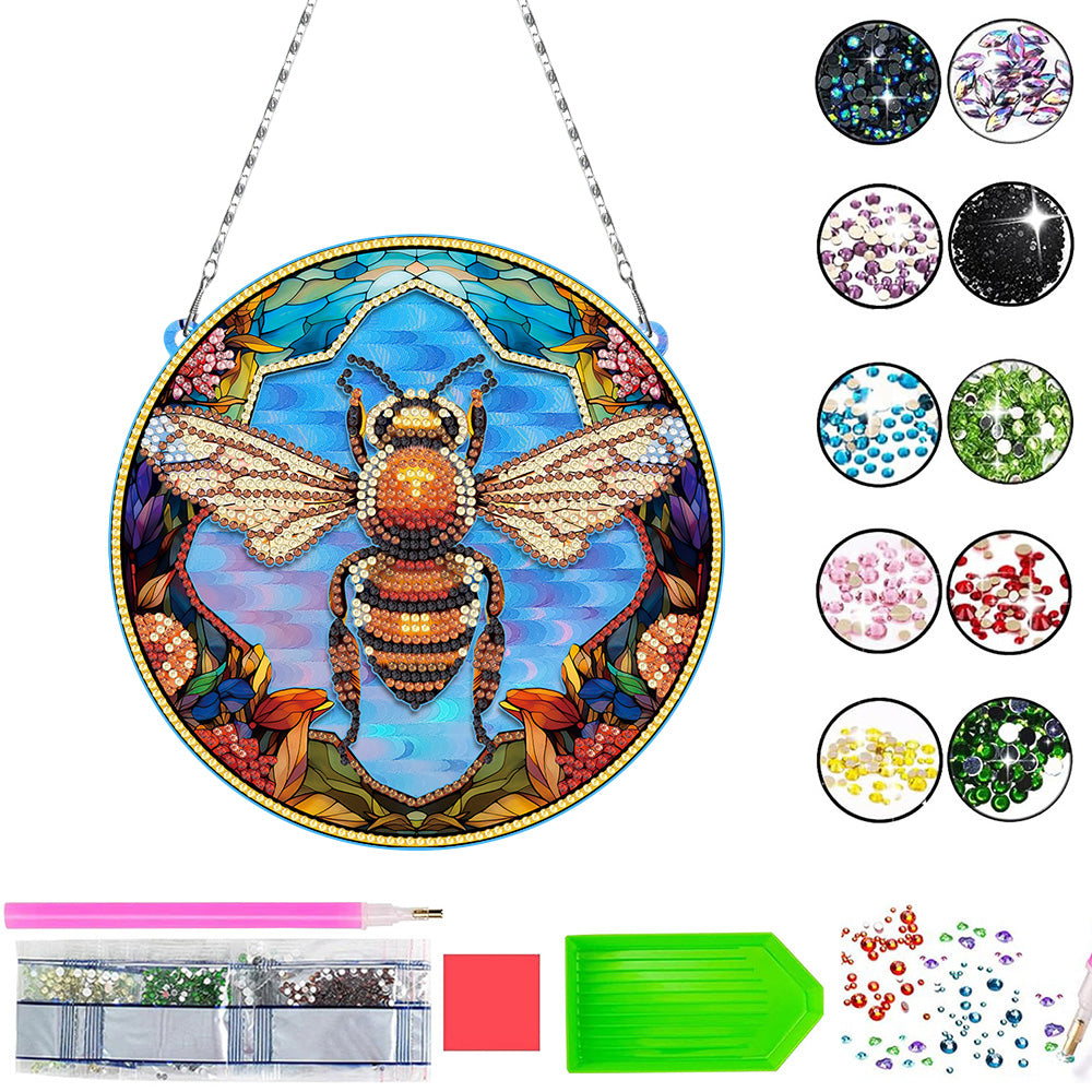 Abeille Laborieuse en Acrylique Pendentif Broderie Diamant