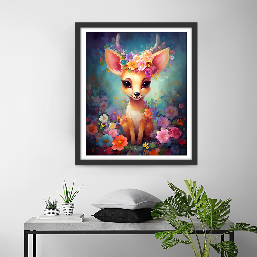 Adorable Bambi et Fleurs Broderie Diamant