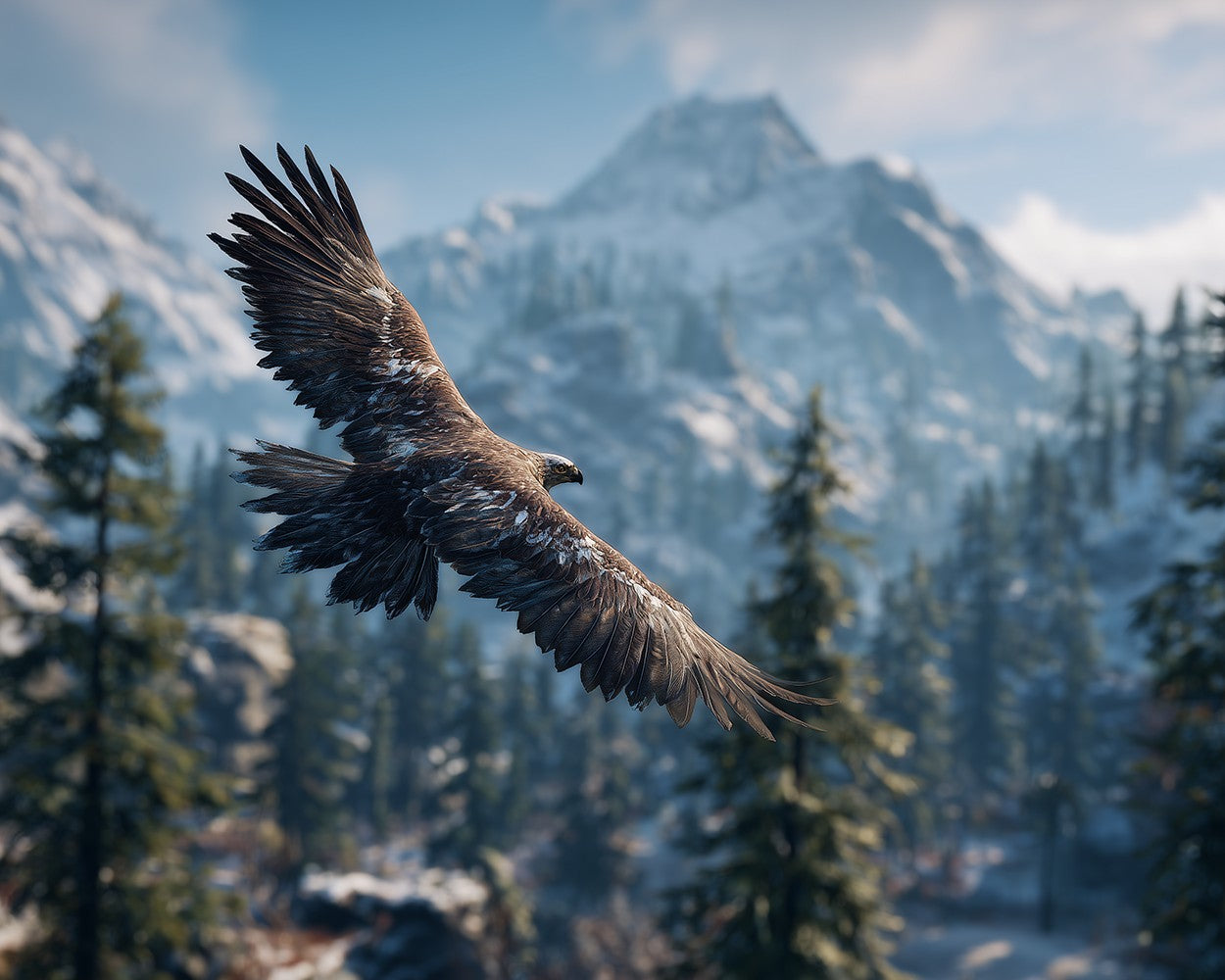 Aigle Planant au-dessus des Sommets Montagneux Broderie Diamant