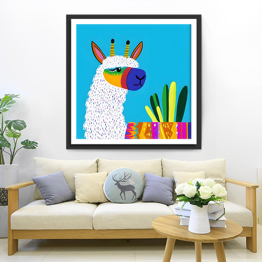 Alpaga et Plantes en Pot Broderie Diamant