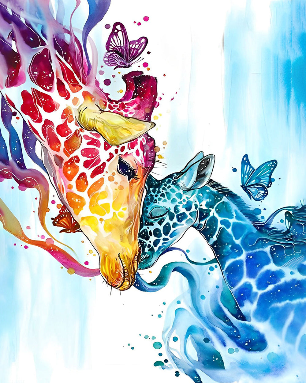 Amis Girafes Rouges et Bleues Broderie Diamant