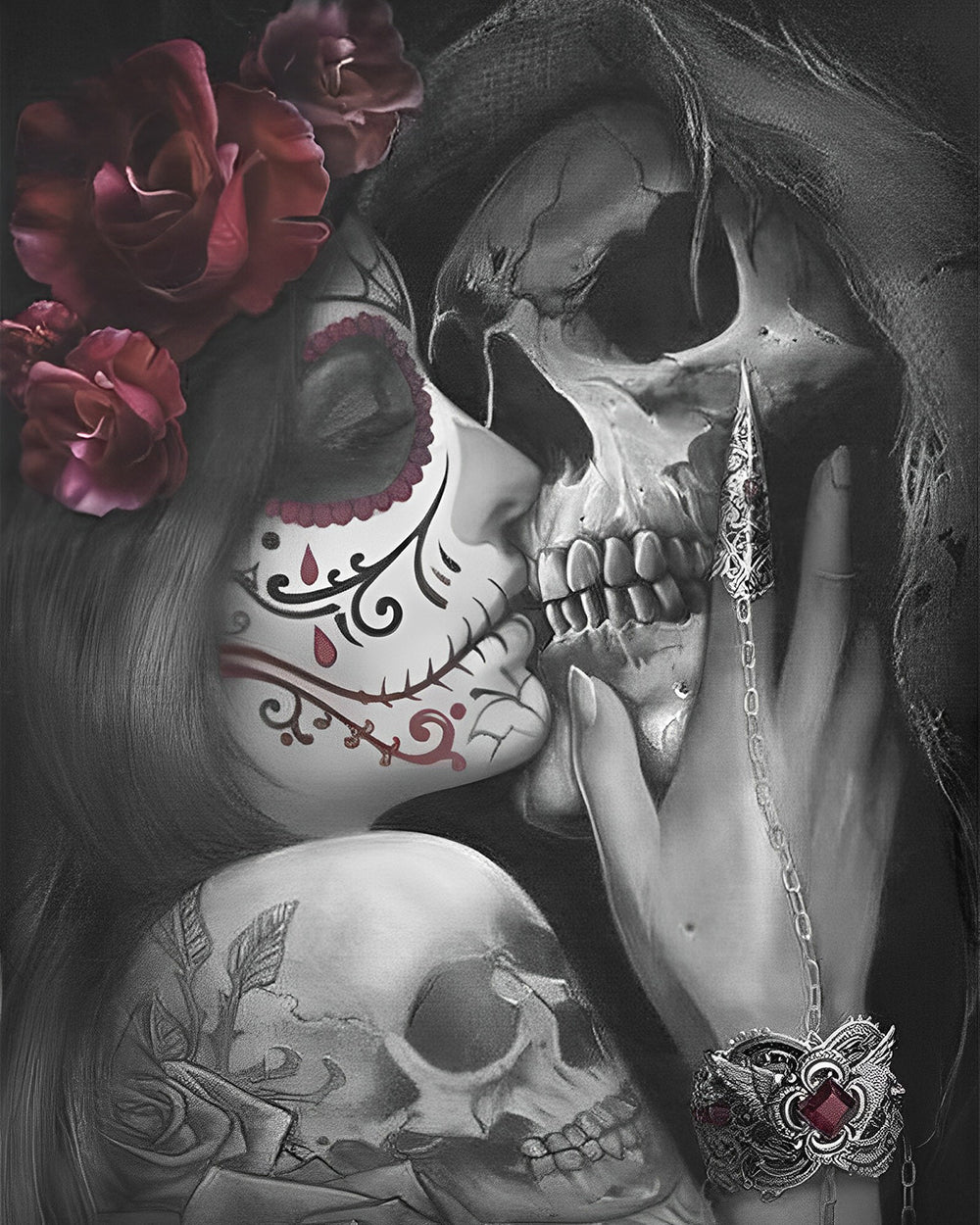 Amour entre Squelettes Broderie Diamant