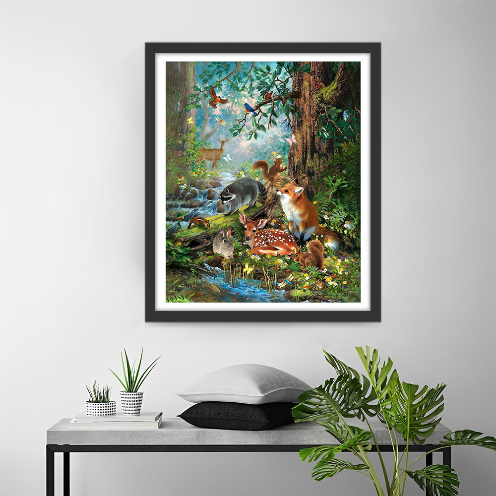 Animaux dans la Forêt d’Été Broderie Diamant