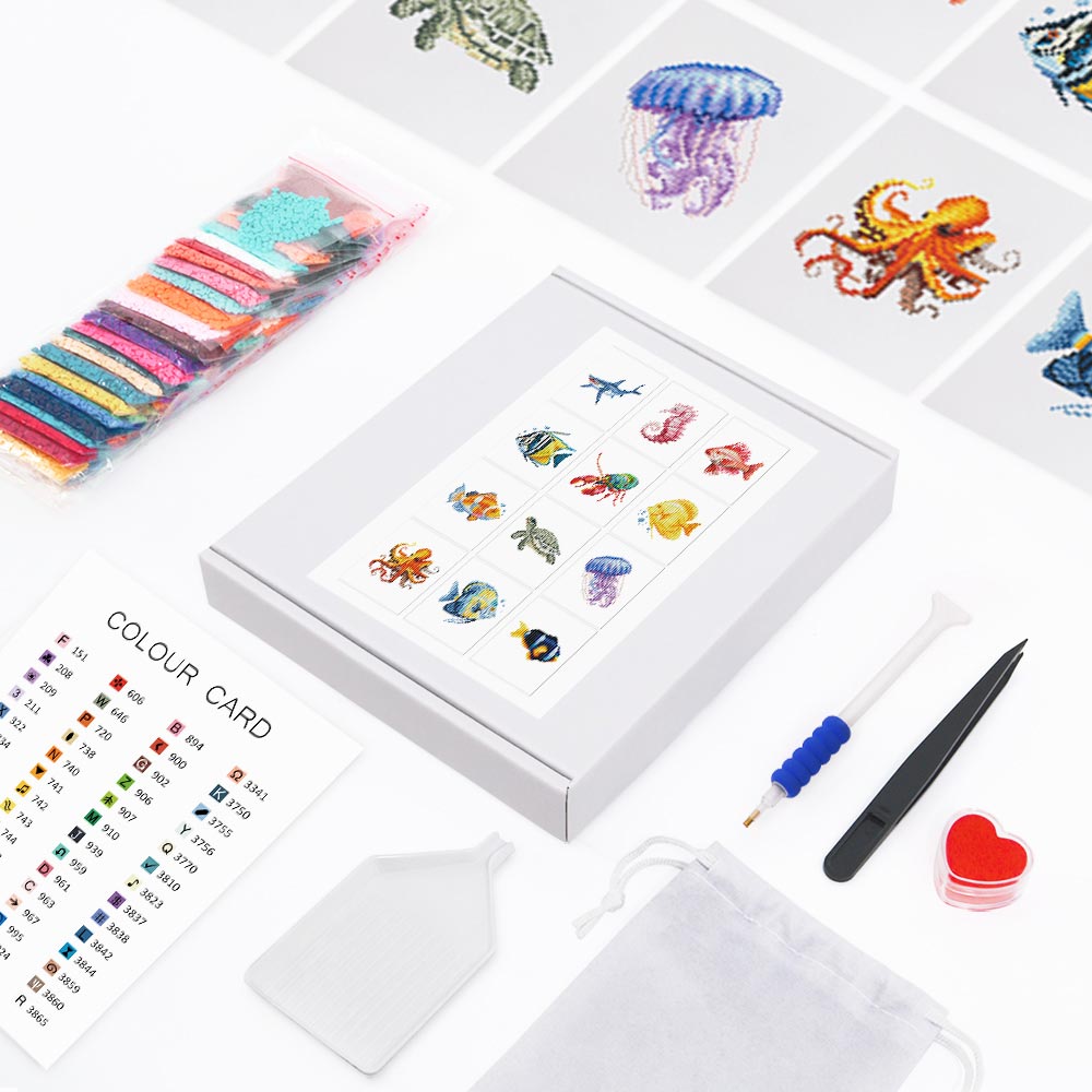 Animaux Marins 12 Pièces – Kit de Broderie Diamant Mini