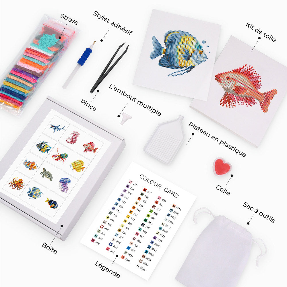 Animaux Marins 12 Pièces – Kit de Broderie Diamant Mini