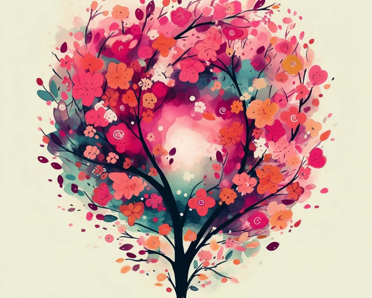 Arbre à Fleurs Roses Broderie Diamant