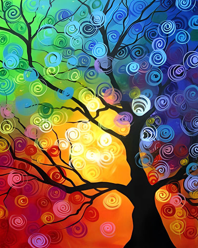 Arbre Abstrait Coloré Broderie Diamant