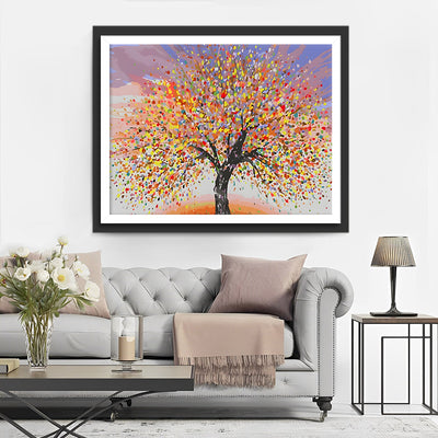 Arbre Abstrait Jaune et Rouge Broderie Diamant