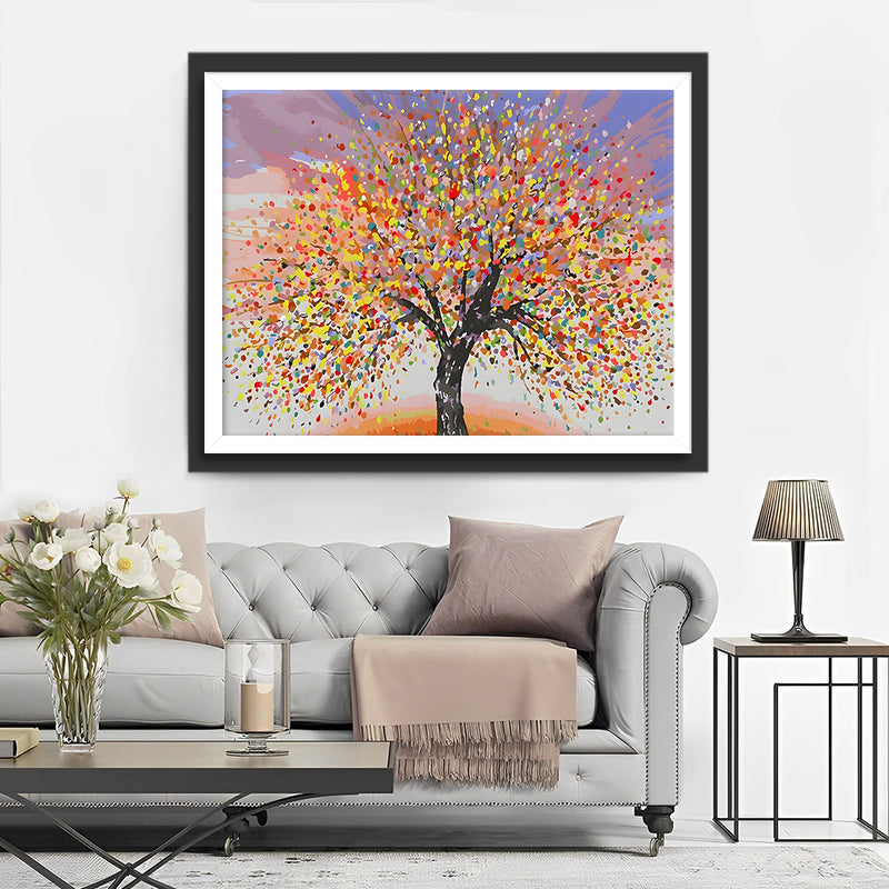Arbre Abstrait Jaune et Rouge Broderie Diamant