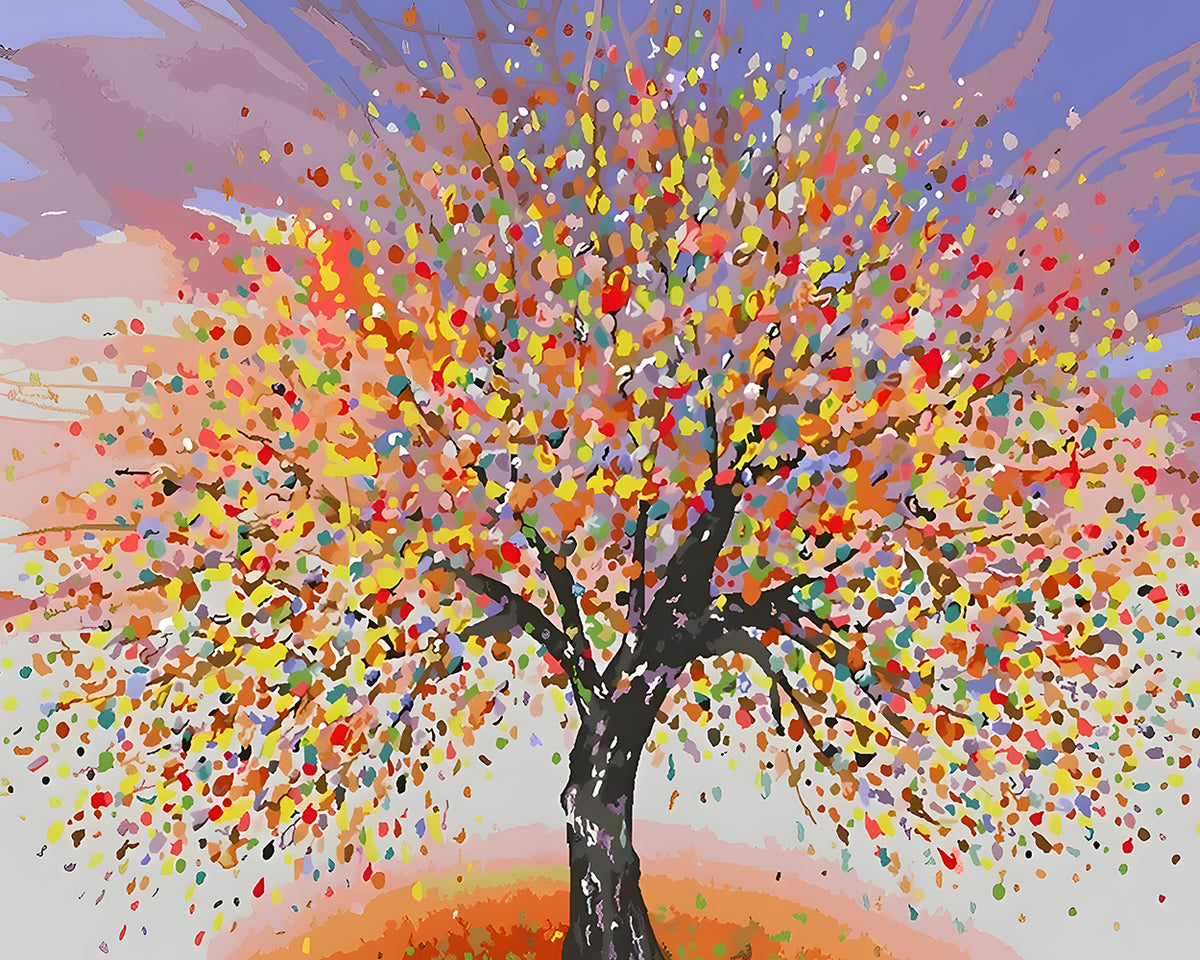 Arbre Abstrait Jaune et Rouge Broderie Diamant