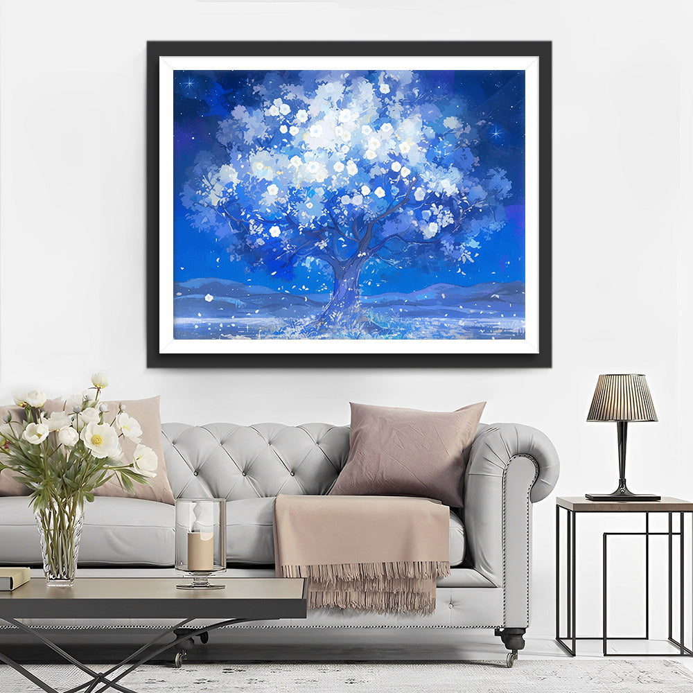 Arbre Bleu la Nuit Broderie Diamant