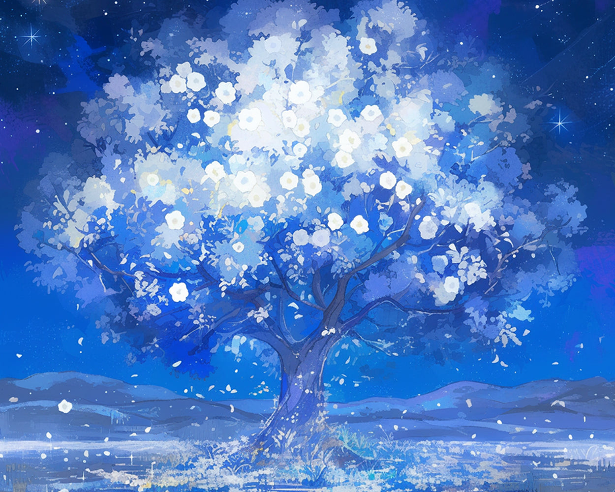 Arbre Bleu la Nuit Broderie Diamant