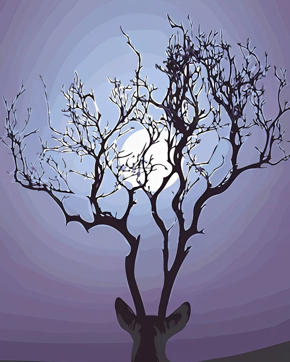 Arbre Bois de Cerf et Lune Solitaire Broderie Diamant