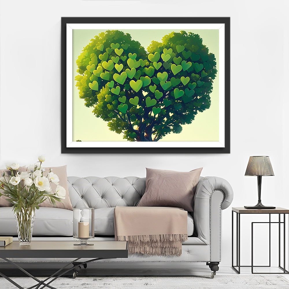Arbre Cœur Vert Broderie Diamant