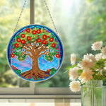 Arbre Couvert de Fleurs Rouges en Acrylique Pendentif Broderie Diamant